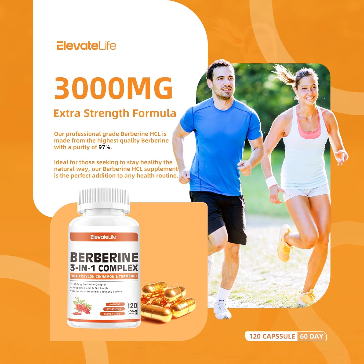 Berberine 1500mg Capsules with True Ceylon Cinnamon - 120 Count - Berberine HCI Root Supplement