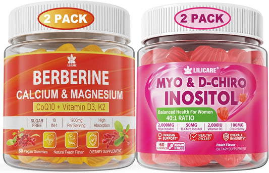 Berberine and Inositol Gummies Bundle - Myo & D-Chiro Inositol Supplement - Ideal 40:1 Ratio