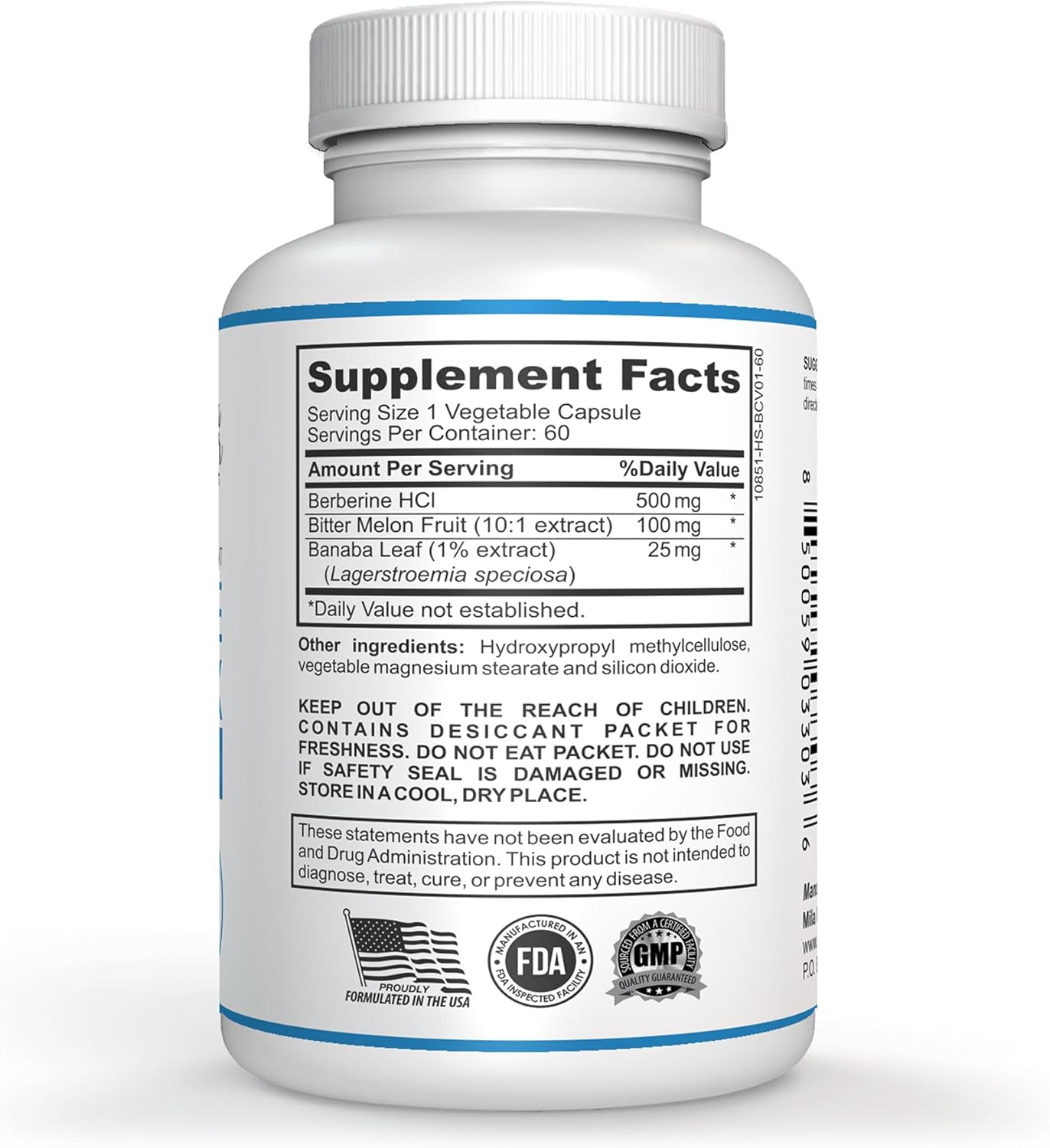 Berberine Complex HCL 500mg Capsules with Melon Fruit & Banaba Leaf - Non-GMO Heart, Cognitive & GI Health Supplement - Made in USA - 60 Count