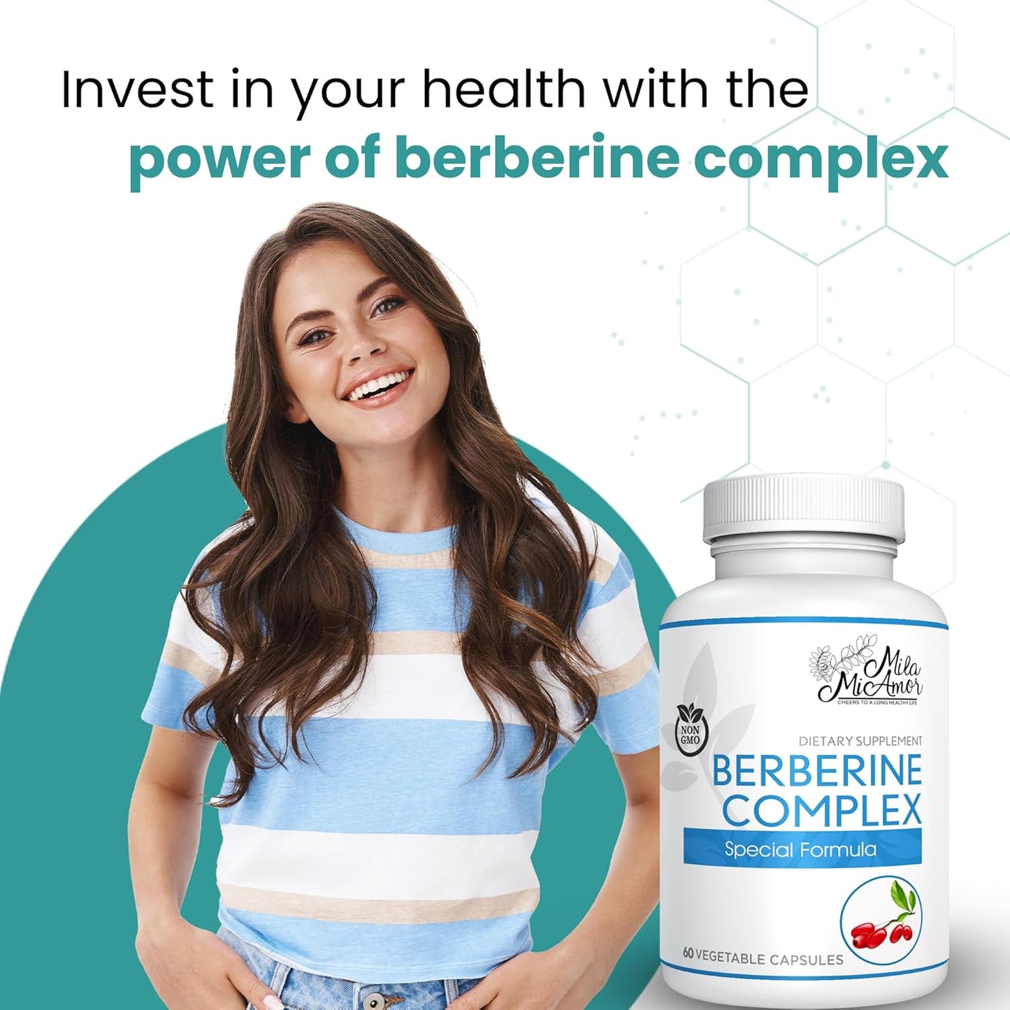 Berberine Complex HCL 500mg Capsules with Melon Fruit & Banaba Leaf - Non-GMO Heart, Cognitive & GI Health Supplement - Made in USA - 60 Count