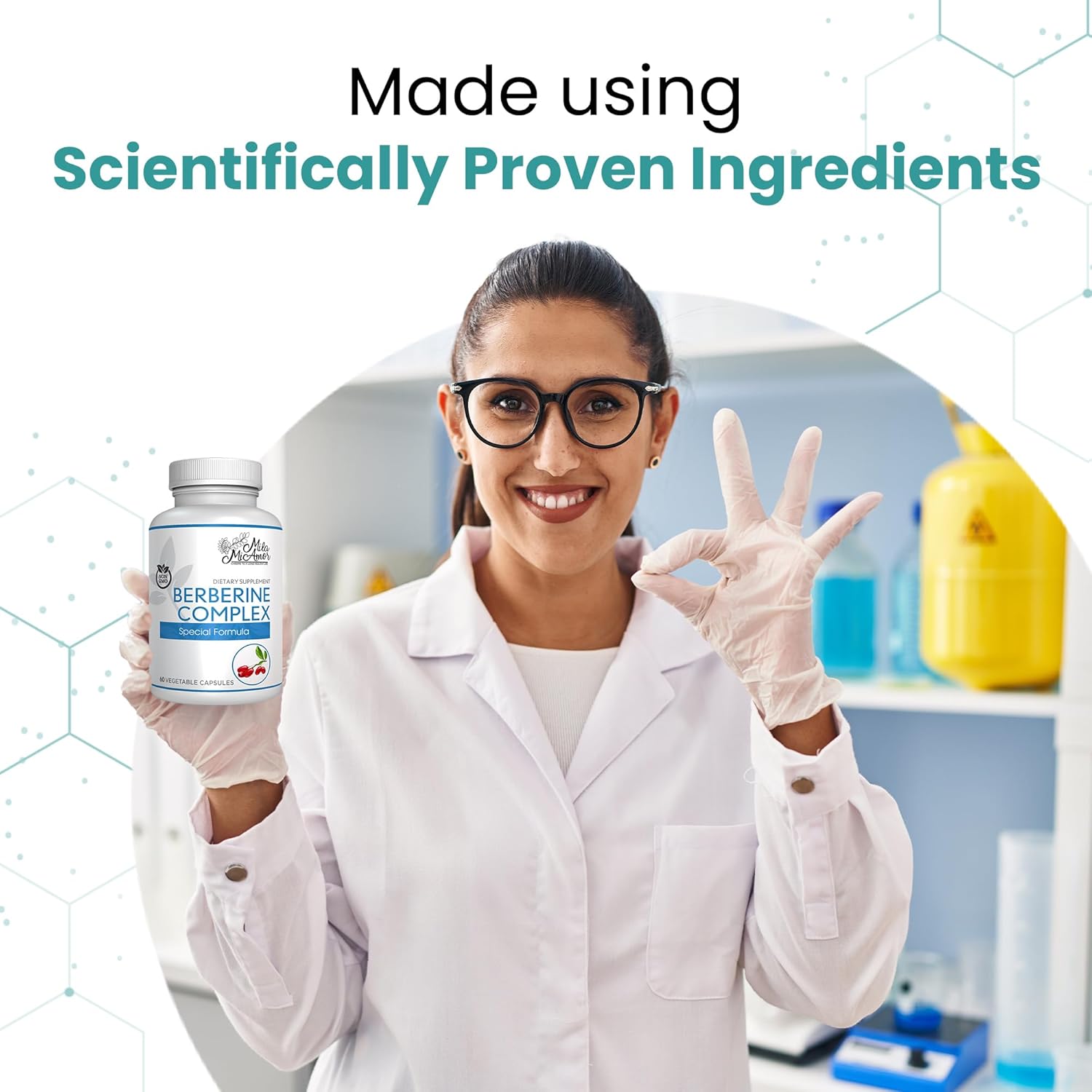 Berberine Complex HCL 500mg Capsules with Melon Fruit & Banaba Leaf - Non-GMO Heart, Cognitive & GI Health Supplement - Made in USA - 60 Count