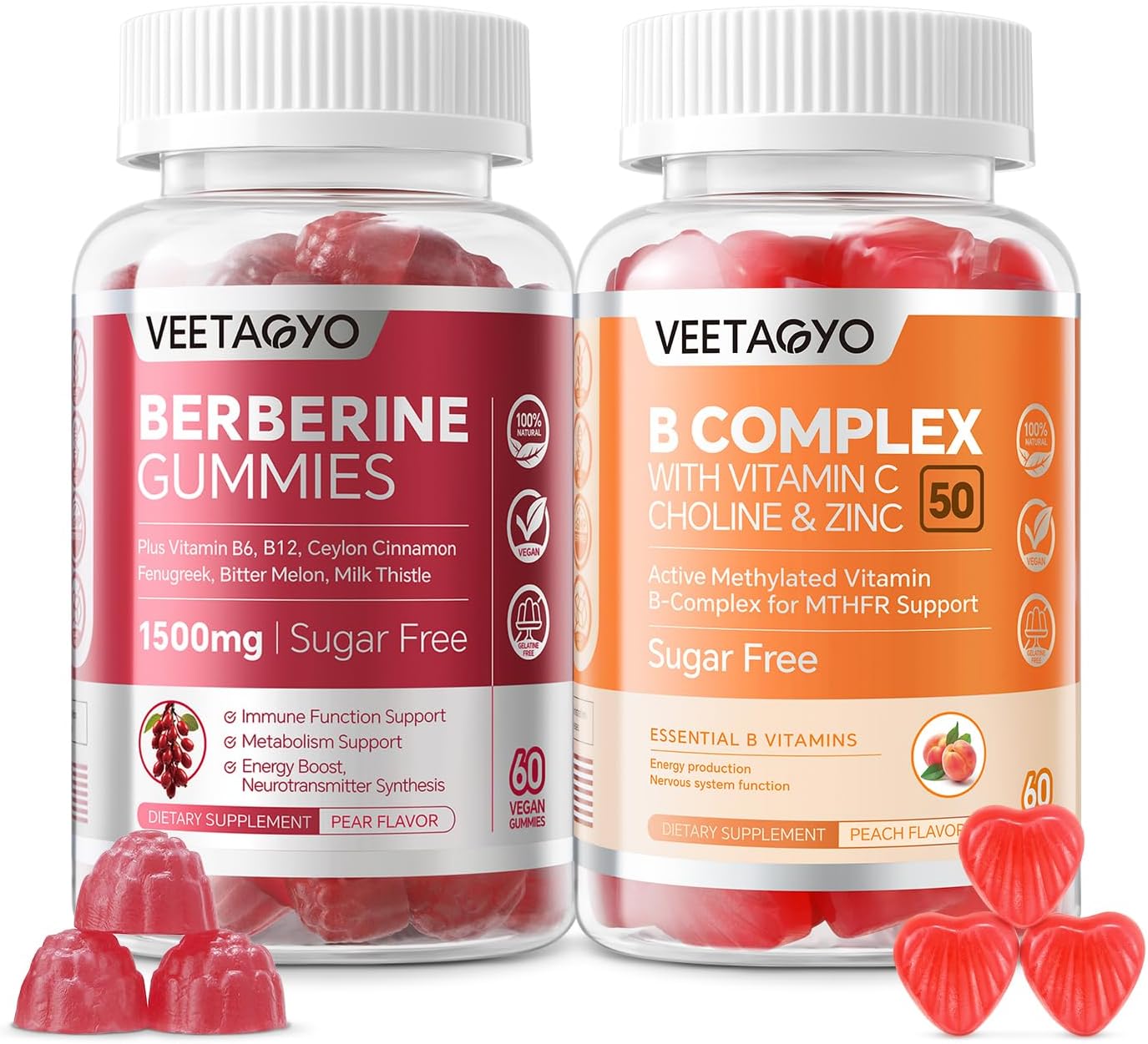 Berberine Gummies with B Complex and Vitamin C - 1500mg Supplement, Methylated Formula - 50 Gummies