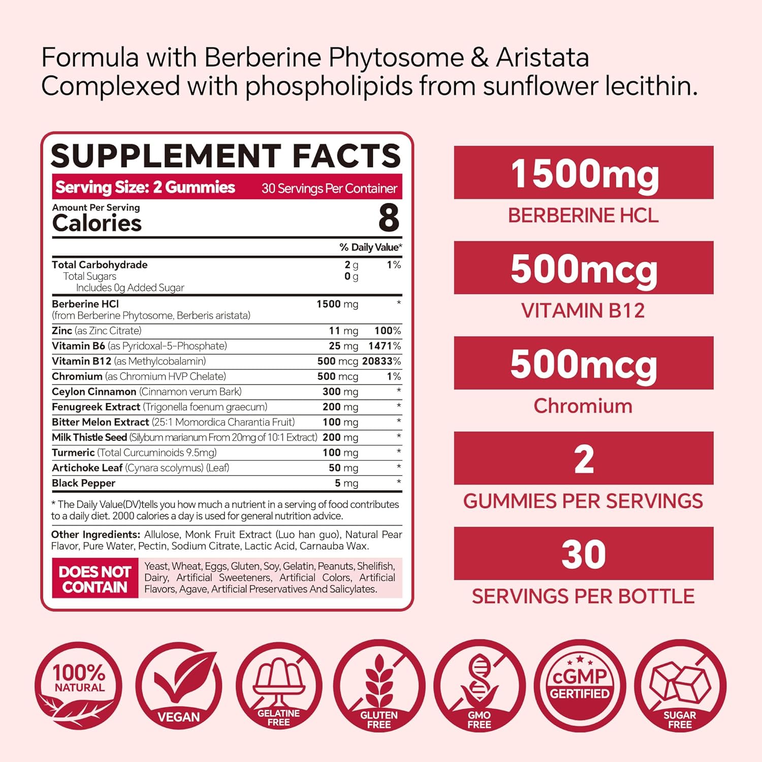 Berberine Gummies with B Complex and Vitamin C - 1500mg Supplement, Methylated Formula - 50 Gummies