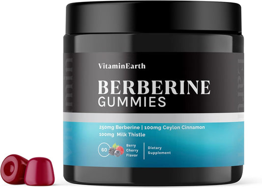 Berberine Gummies with Ceylon Cinnamon & Milk Thistle - Immune & Metabolism Support - Berry Cherry - 60 Count
