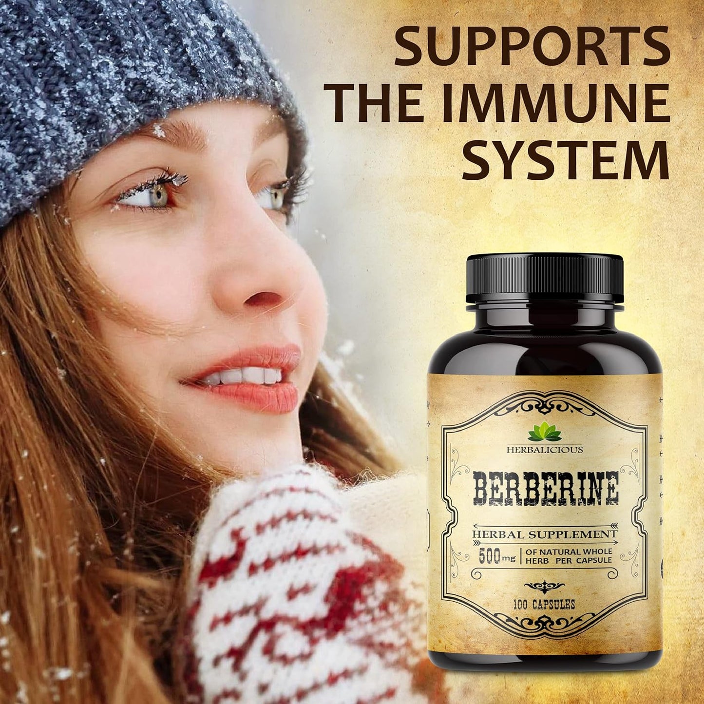 Berberine HCL Dietary Supplement - 100 Capsules for Immune Support, Heart Health, and Cholesterol - Non-GMO Berberine 500mg for Men and Women