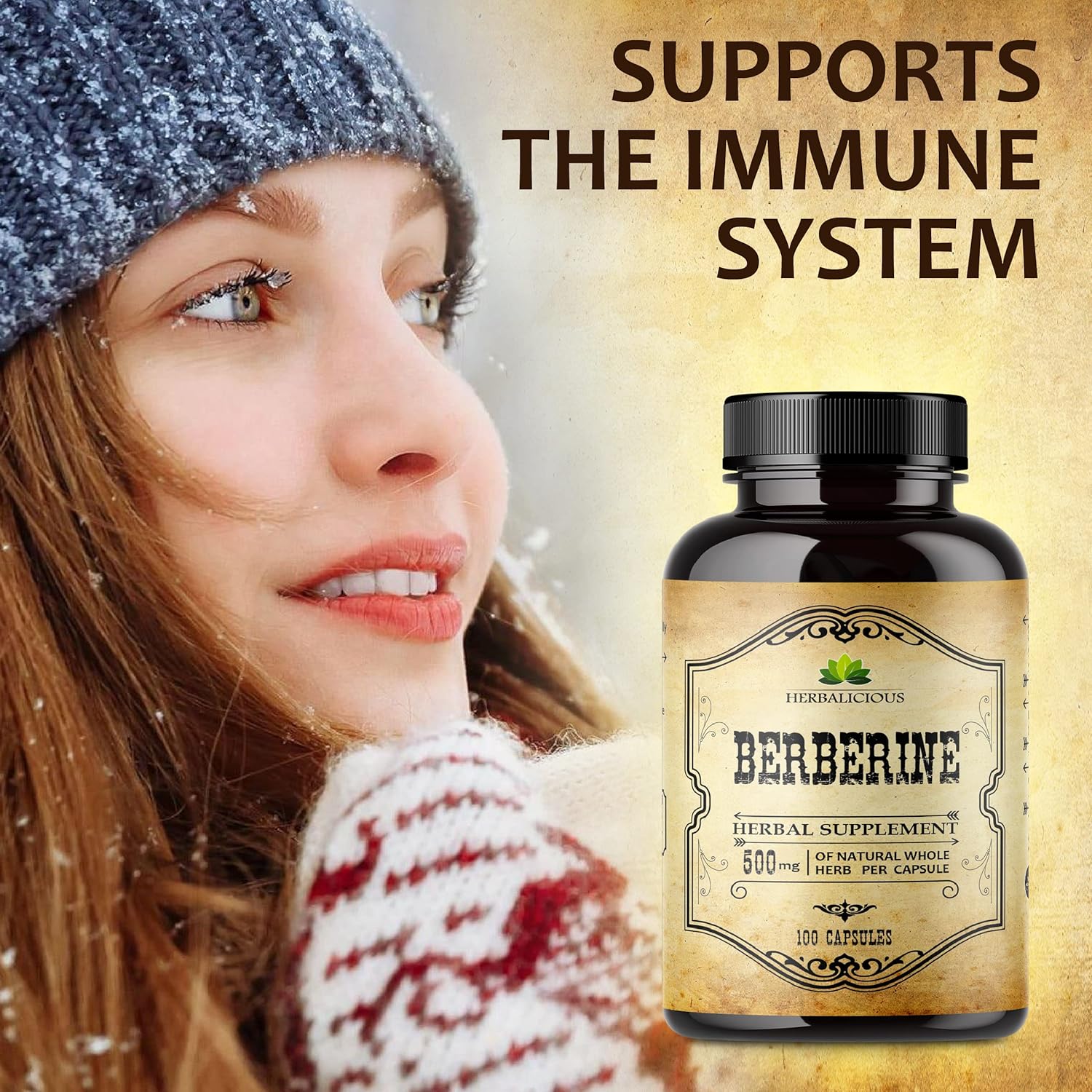 Berberine HCL Dietary Supplement - 100 Capsules for Immune Support, Heart Health, and Cholesterol - Non-GMO Berberine 500mg for Men and Women