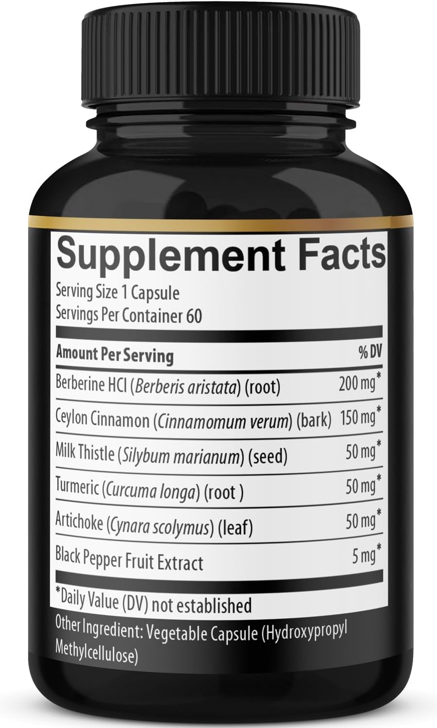 Berberine HCl Supplement with Ceylon Cinnamon, Turmeric, Artichoke, Milk Thistle - 60 Capsules