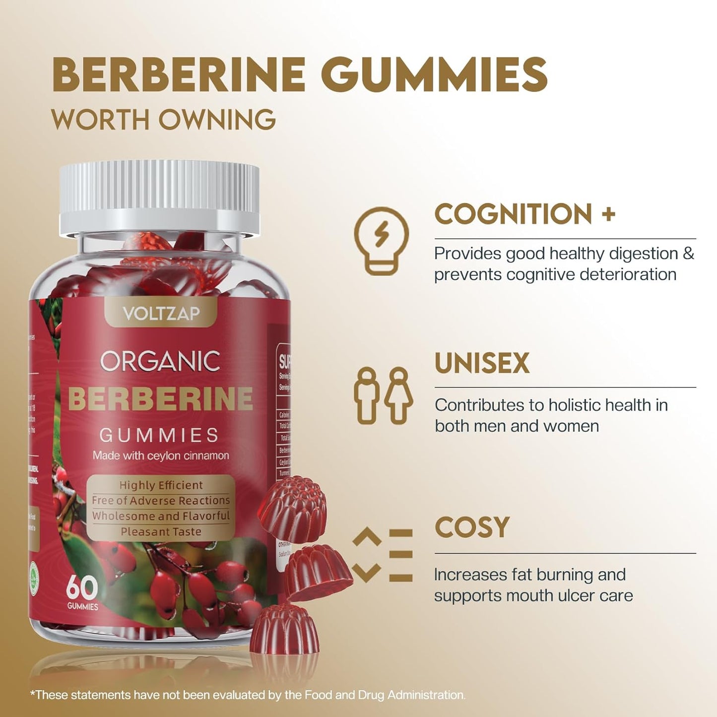 Berberine Supplement Gummies 1200mg with Ceylon Cinnamon, Turmeric, Milk Thistle, Artichoke - Vegan Raspberry Flavor - 60 Count