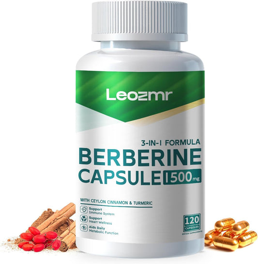 Berberine Supplement with 1500mg Per Serving - 120 Capsules with Pure Ceylon Cinnamon - Root Supplements Pills