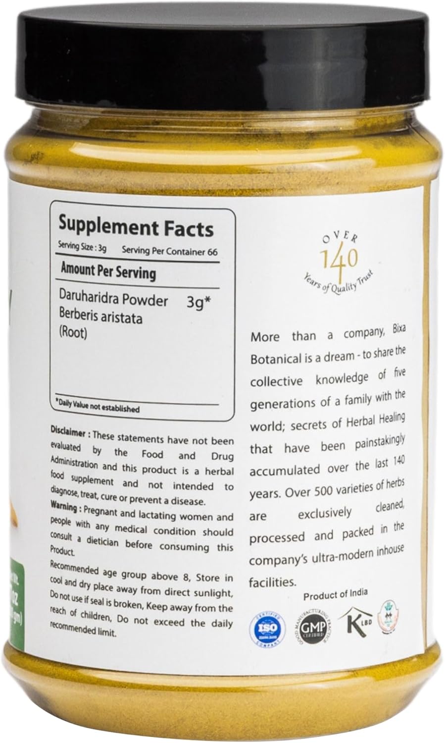 Berberis Aristata Berberry Root Powder - 200g | Ayurvedic Herbal Supplement | Gluten Free, Non-GMO, Vegan