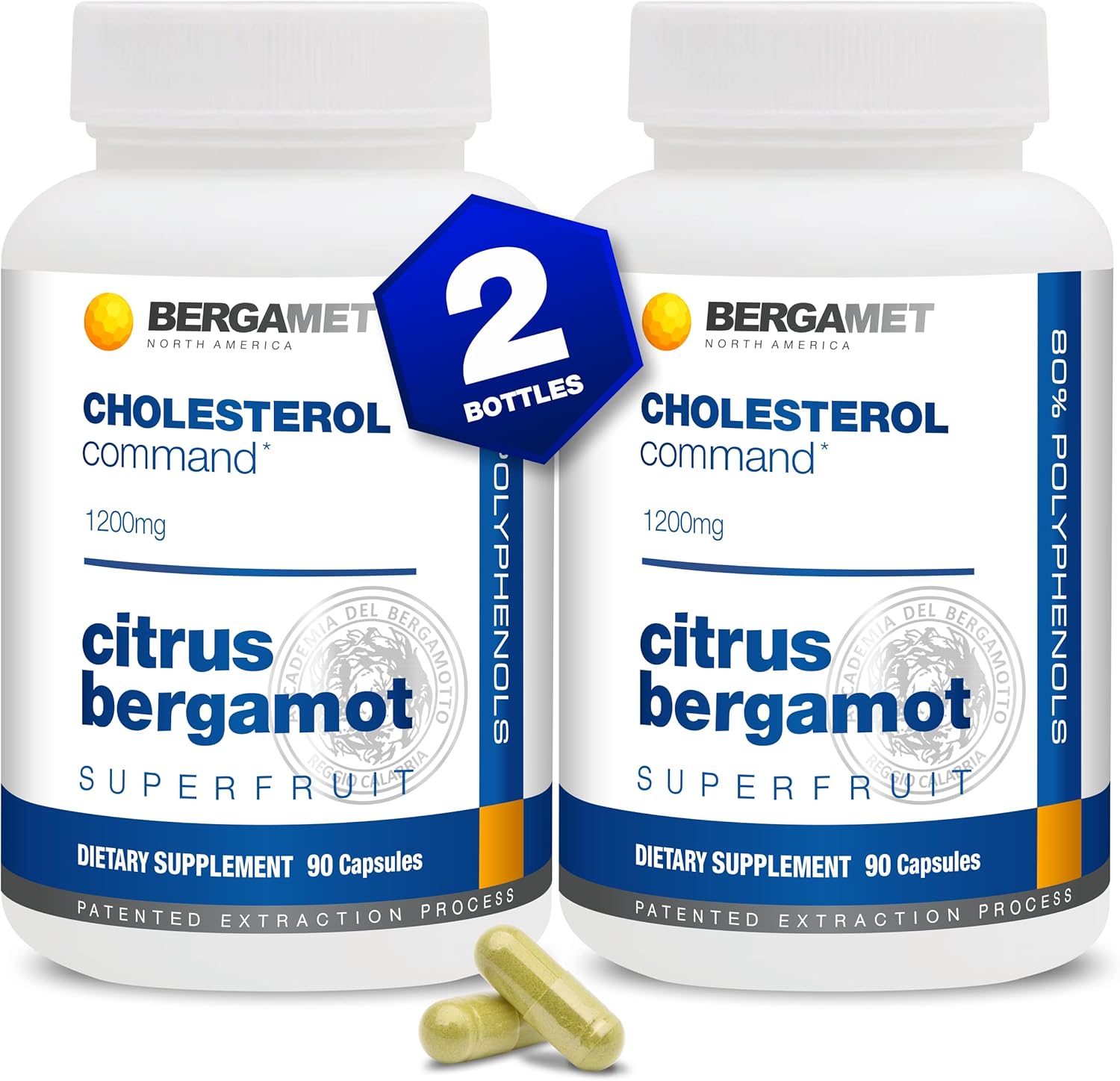 BergaMet Cholesterol Control Supplement - 47% Bergamot Polyphenol, 180 Capsules (2 Bottles) - Made in USA - 2 Month Supply
