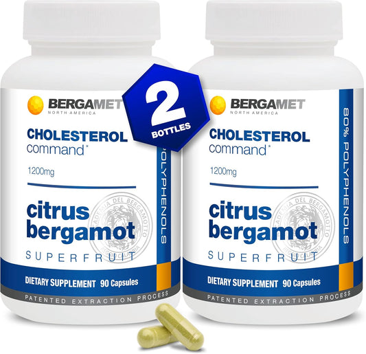 BergaMet Cholesterol Control Supplement - 47% Bergamot Polyphenol, 180 Capsules (2 Bottles) - Made in USA - 2 Month Supply