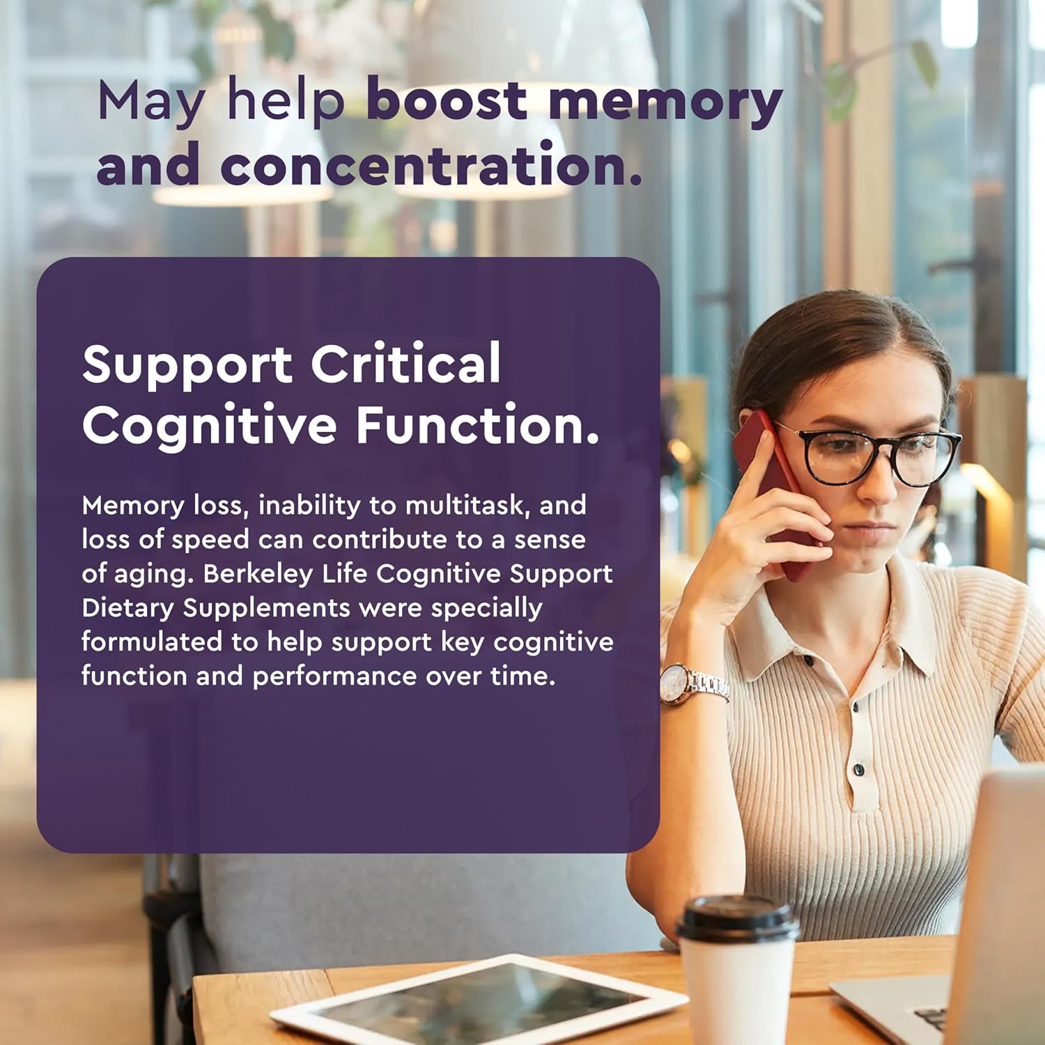 Berkeley Life Memory and Focus Support Supplement for Adults - Cognitive Aid for Memory, Multitasking, and Speed - 60 Capsules