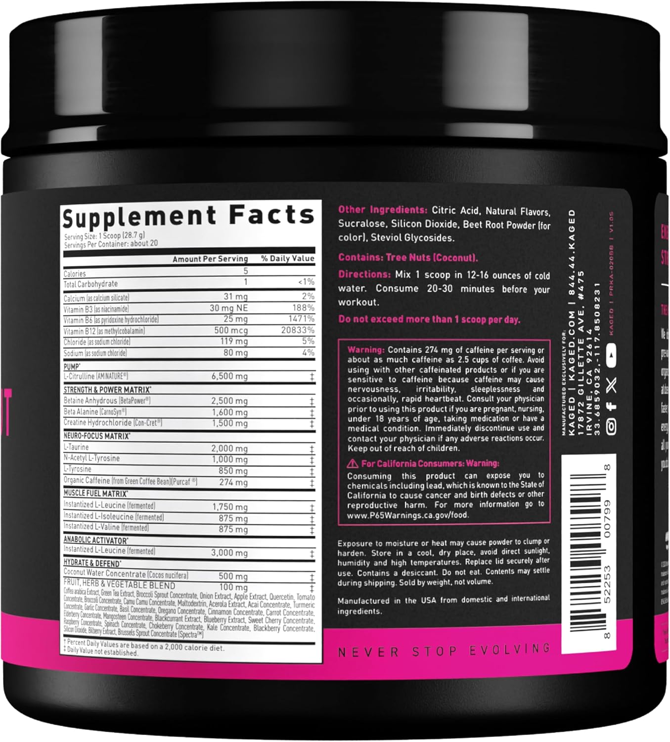 Berry Blast Pre-Kaged Pre Workout Powder with Creatine, Beta Alanine, and Caffeine - 20 Servings