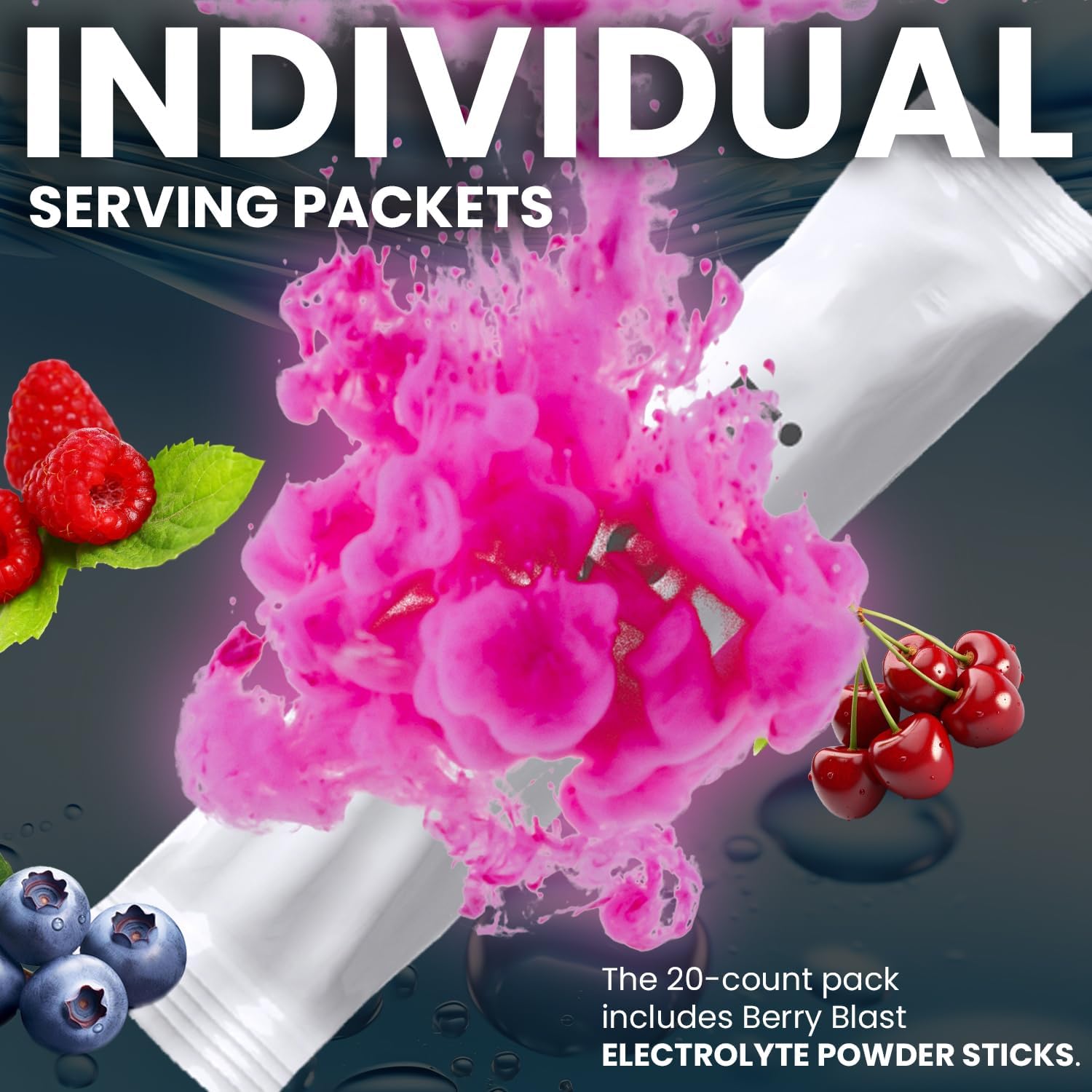 Berry Blast Vital Rise® Hydrate Powder Packets - Electrolyte Drink Mix | Non-GMO Hydration Sticks - Low Sodium Formula | 20 Servings