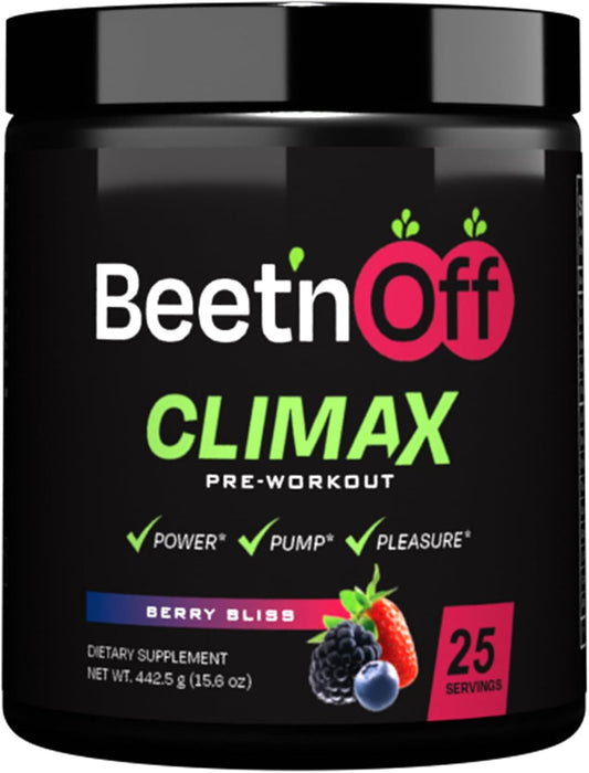 Berry Bliss BeetnOff Climax Pre-Workout Powder - Beet-Based Energy Supplement with L-Citrulline Malate, Beta-Alanine, & Caffeine - 25 Servings for Men & Women