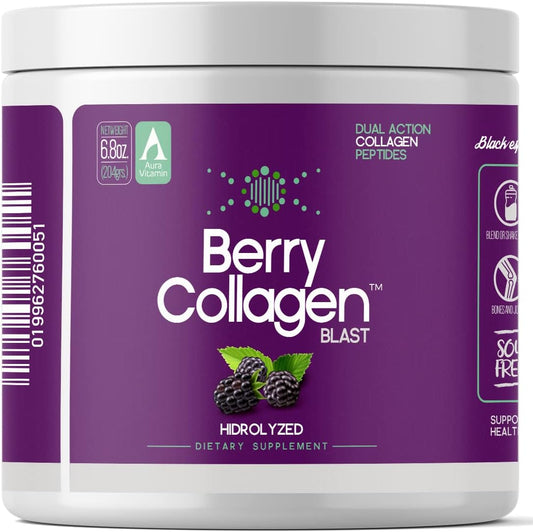 Berry Collagen Blast Powder for Hair, Skin, Nails, Joints, and Gut | Grass Fed Collagen Peptides | 204g