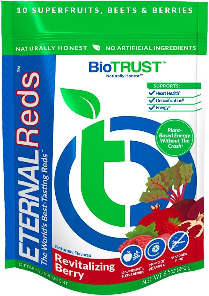 Berry-Flavored BioTrust Eternal Reds Superfoods Powder - Supports Heart Health, Energy & Stamina - No Sugar or Caffeine - 30 Servings