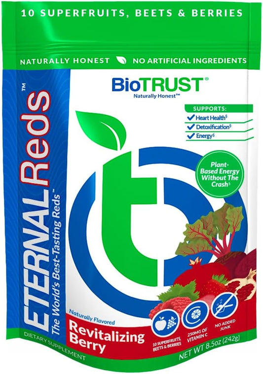 Berry-Flavored BioTrust Eternal Reds Superfoods Powder - Supports Heart Health, Energy & Stamina - No Sugar or Caffeine - 30 Servings