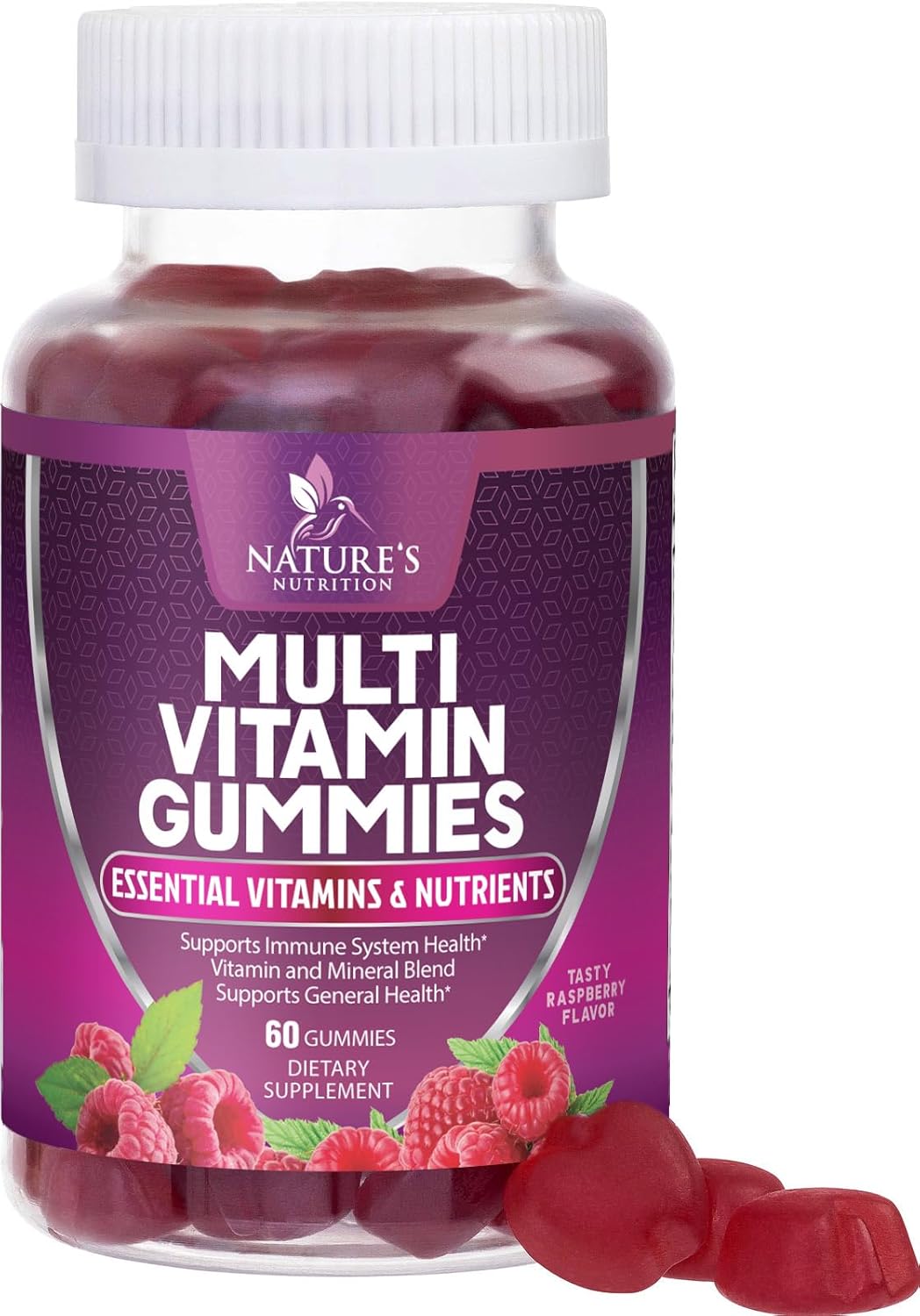 Berry Flavored Nature's Nutrition Multivitamin Gummies for Adults - Immune Health Support with Vitamin A, C, D, E, B6, B12, Zinc & Antioxidants - Non-GMO - 60 Count
