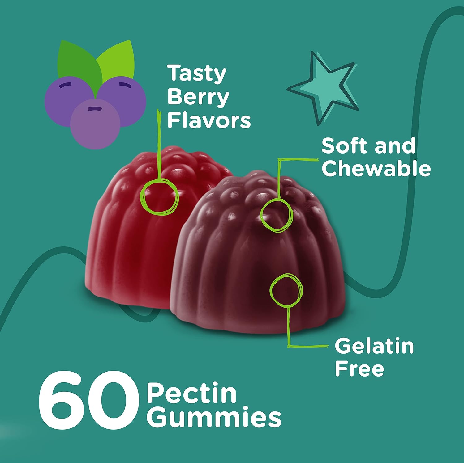 Berry Flavored Probiotic Gummies for Kids with Prebiotics Fiber - 2 Billion CFUs - Vegan, Gelatin Free - Digestive & Gut Health Support