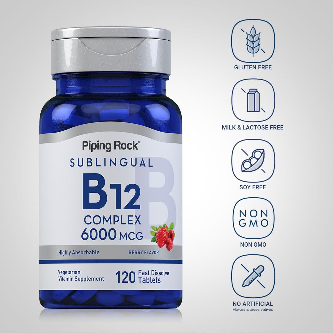 Berry Flavored Sublingual B12 Complex 6000 mcg Tablets | 120 Fast Dissolve | Vegetarian & Non-GMO