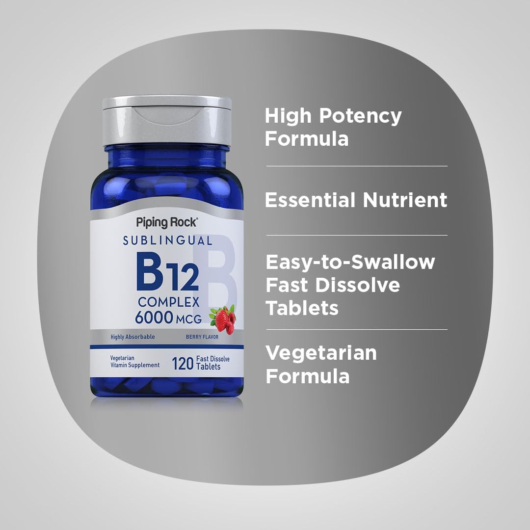 Berry Flavored Sublingual B12 Complex 6000 mcg Tablets | 120 Fast Dissolve | Vegetarian & Non-GMO