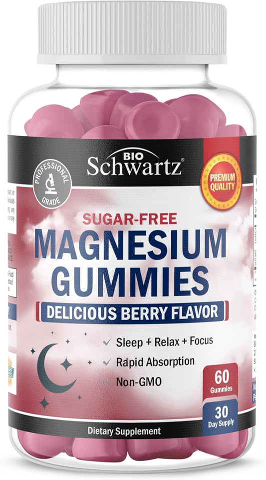 Berry Flavored Sugar-Free Magnesium Gummies - Supports Nerves, Muscles, Energy, and Sleep - 60 Gummies (Vegan, Non-GMO)