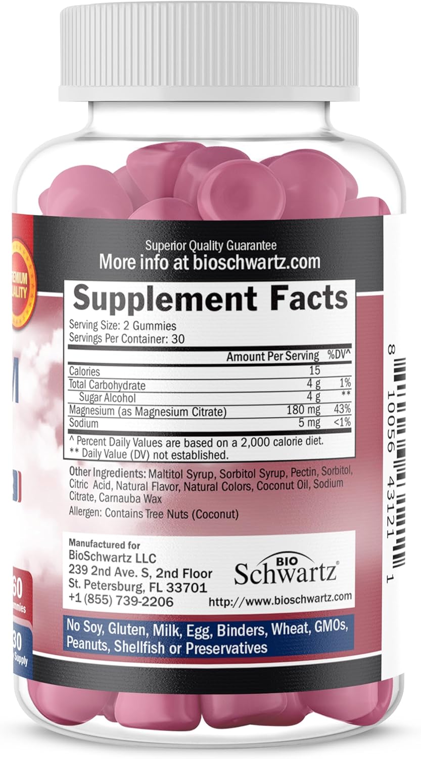 Berry Flavored Sugar-Free Magnesium Gummies - Supports Nerves, Muscles, Energy, and Sleep - 60 Gummies (Vegan, Non-GMO)