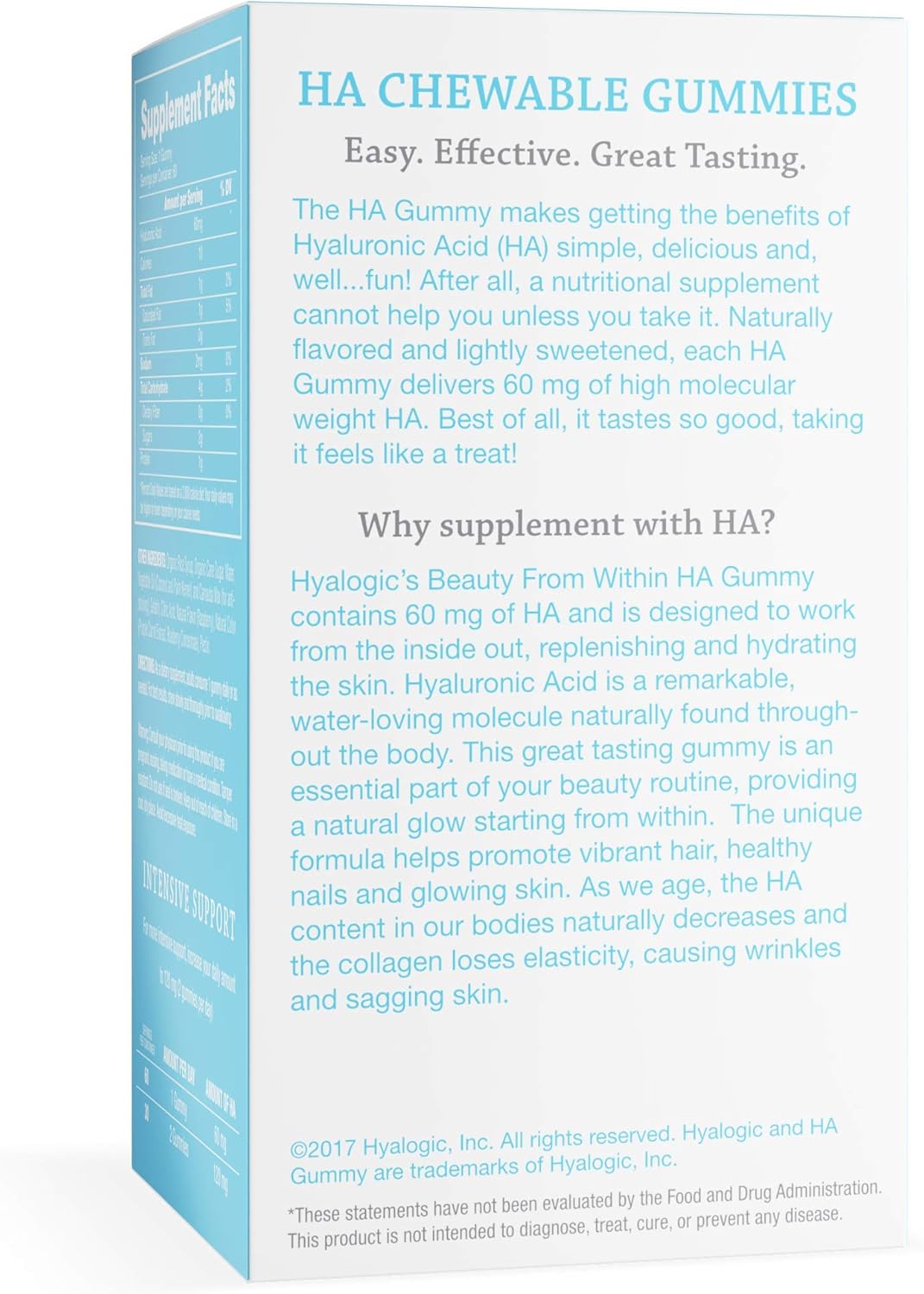 Berry-Flavored Vegan Hyaluronic Acid Gummies for Skin Care & Hair Growth - Gluten-Free Beauty Gummies - 60 Count