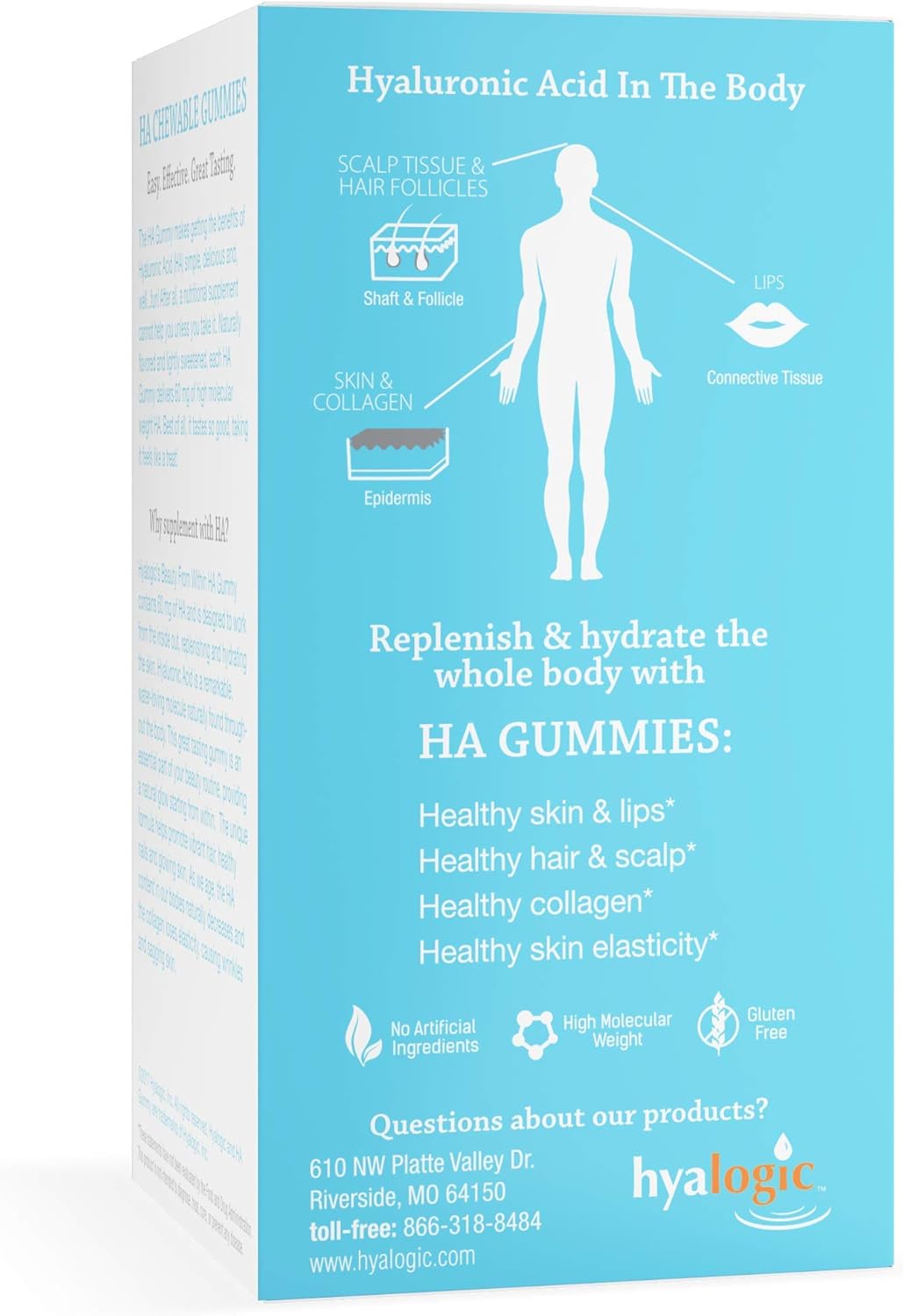 Berry-Flavored Vegan Hyaluronic Acid Gummies for Skin Care & Hair Growth - Gluten-Free Beauty Gummies - 60 Count