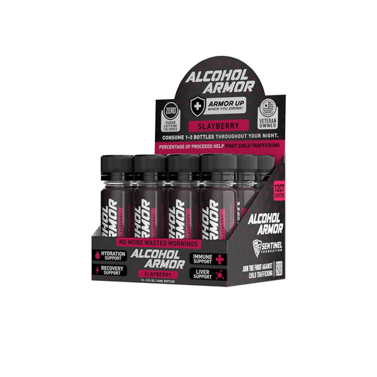 Berry Hydration Support Elixir with Electrolytes and Vitamin B12 - Alcohol Armor Slay, Milk Thistle Infused - 12 Pack
