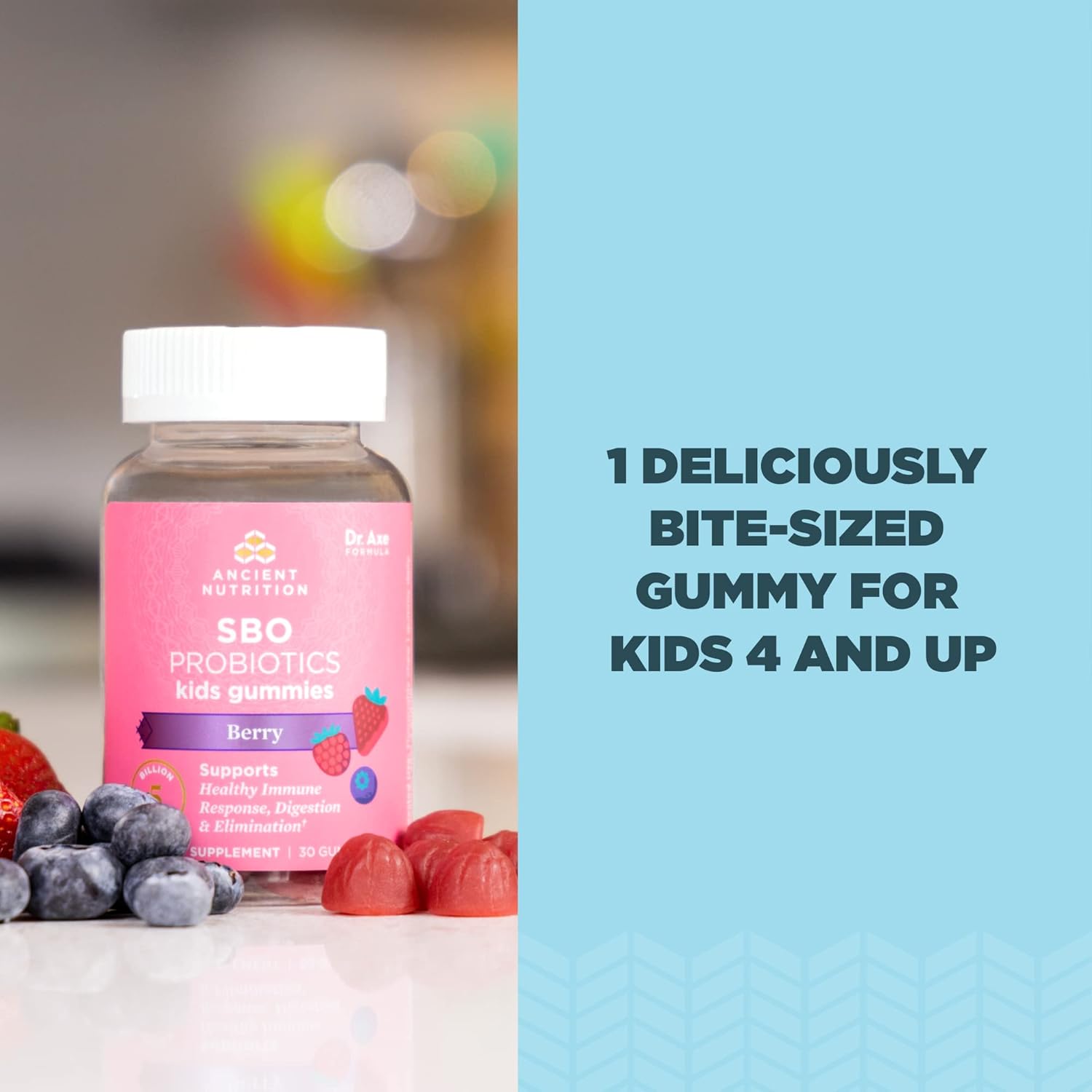 Berry Kids Probiotics Gummies by Ancient Nutrition - 5B CFUs, Gut Health Support, 30 Count