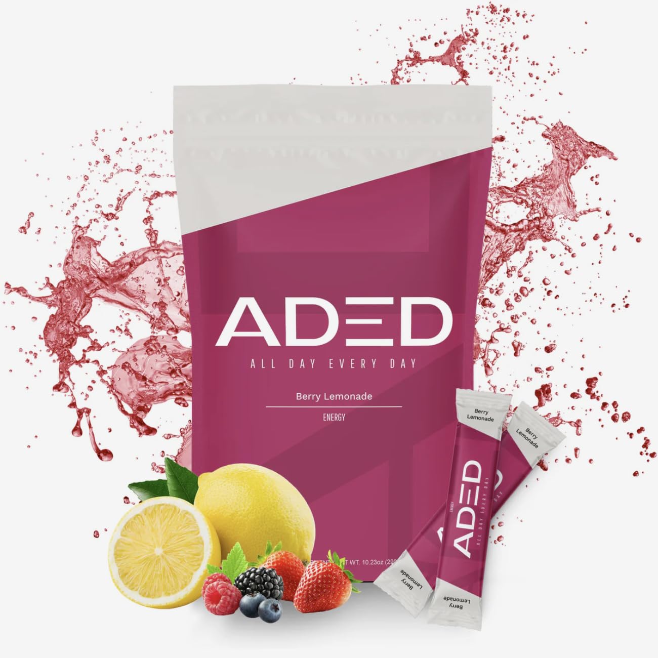 Berry Lemonade Flavored ADED Energy + Hydration Powder Drink Mix - 20 Packets, No Sugar, Vitamins, Minerals, Nootropics, Electrolytes