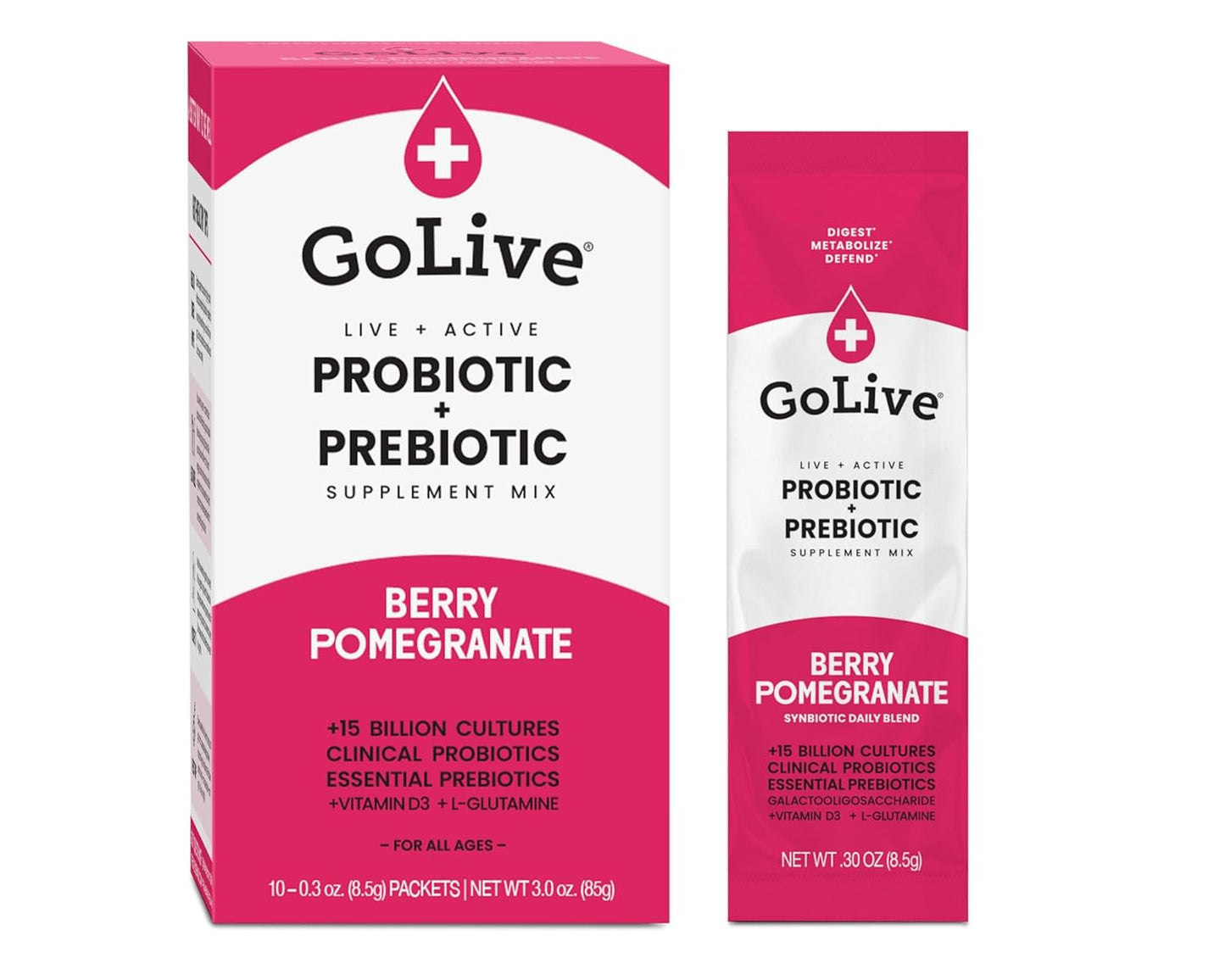 Berry Pomegranate Synbiotic Powder with L-Glutamine, Vitamin D3, and Electrolytes for Gut Health and Immunity - 15-50B CFUs for Women, Men, and Kids