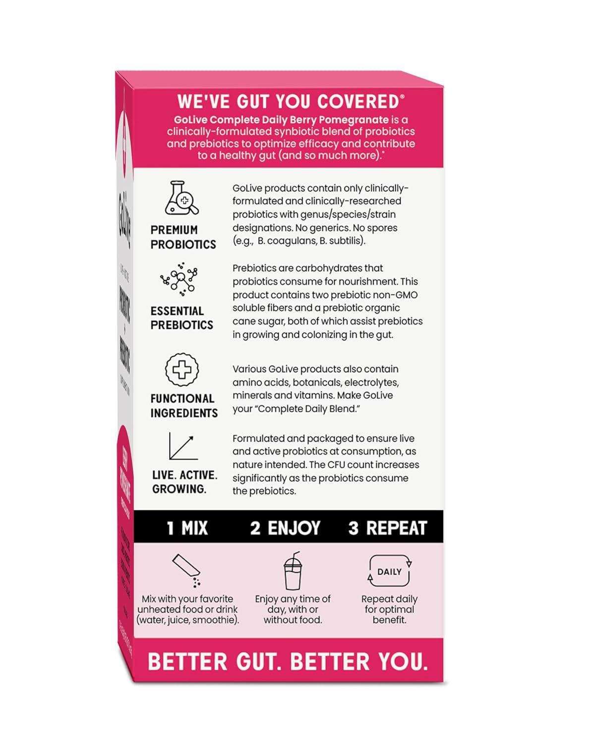 Berry Pomegranate Synbiotic Powder with L-Glutamine, Vitamin D3, and Electrolytes for Gut Health and Immunity - 15-50B CFUs for Women, Men, and Kids