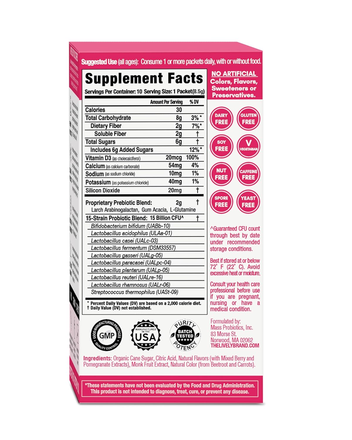 Berry Pomegranate Synbiotic Powder with L-Glutamine, Vitamin D3, and Electrolytes for Gut Health and Immunity - 15-50B CFUs for Women, Men, and Kids