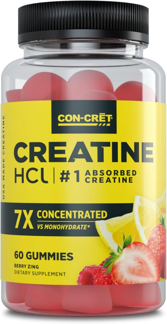 Berry Zing Con-Cret Creatine HCl Gummies - Muscle, Cognitive, & Cellular Energy Support for Men & Women - 60 Count - No Bloating or Cramps - USA Made