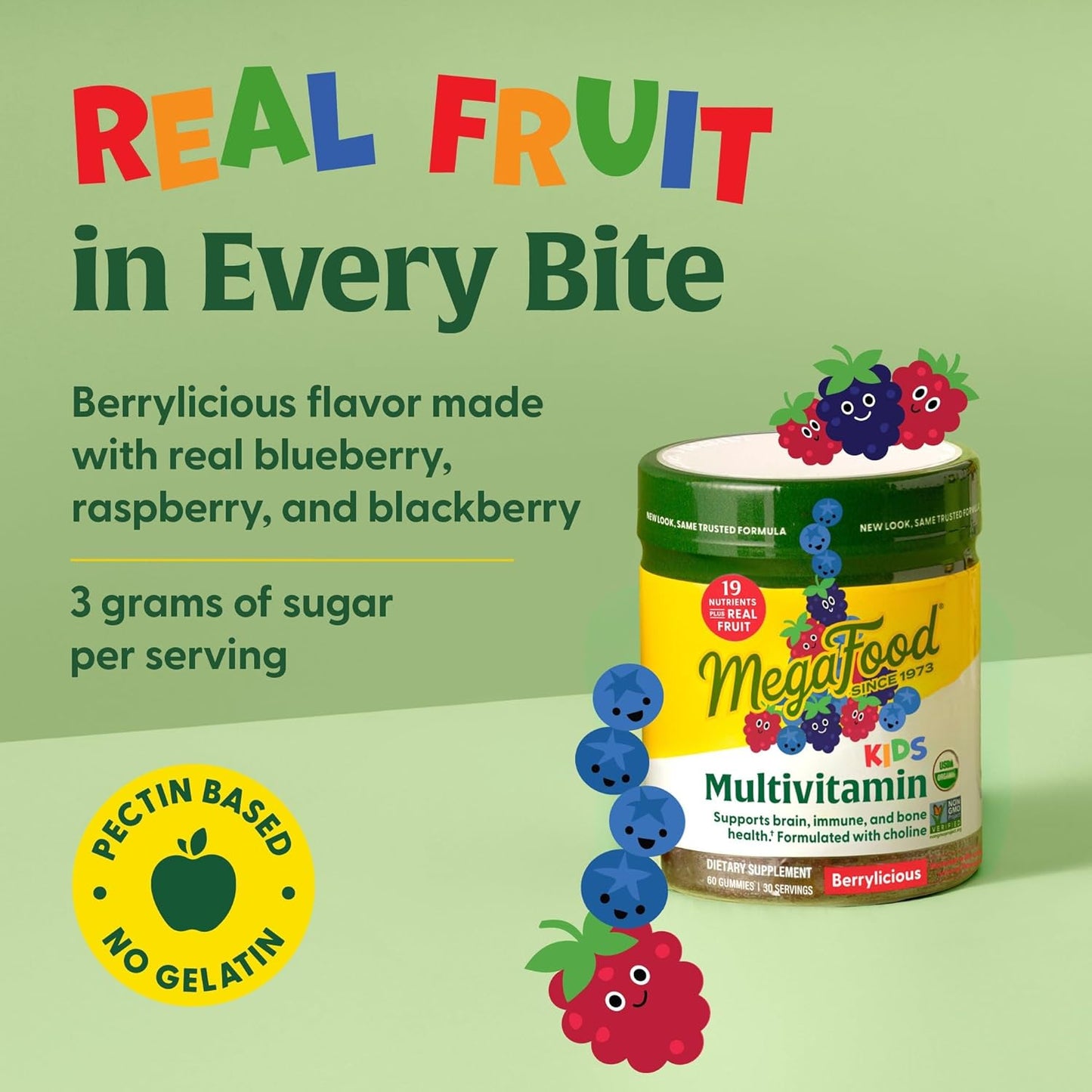 Berrylicious Kids Multivitamin Gummies - Immune & Brain Support - Ages 4+ - Vitamins C, D, Zinc, Choline - 60 Gummies