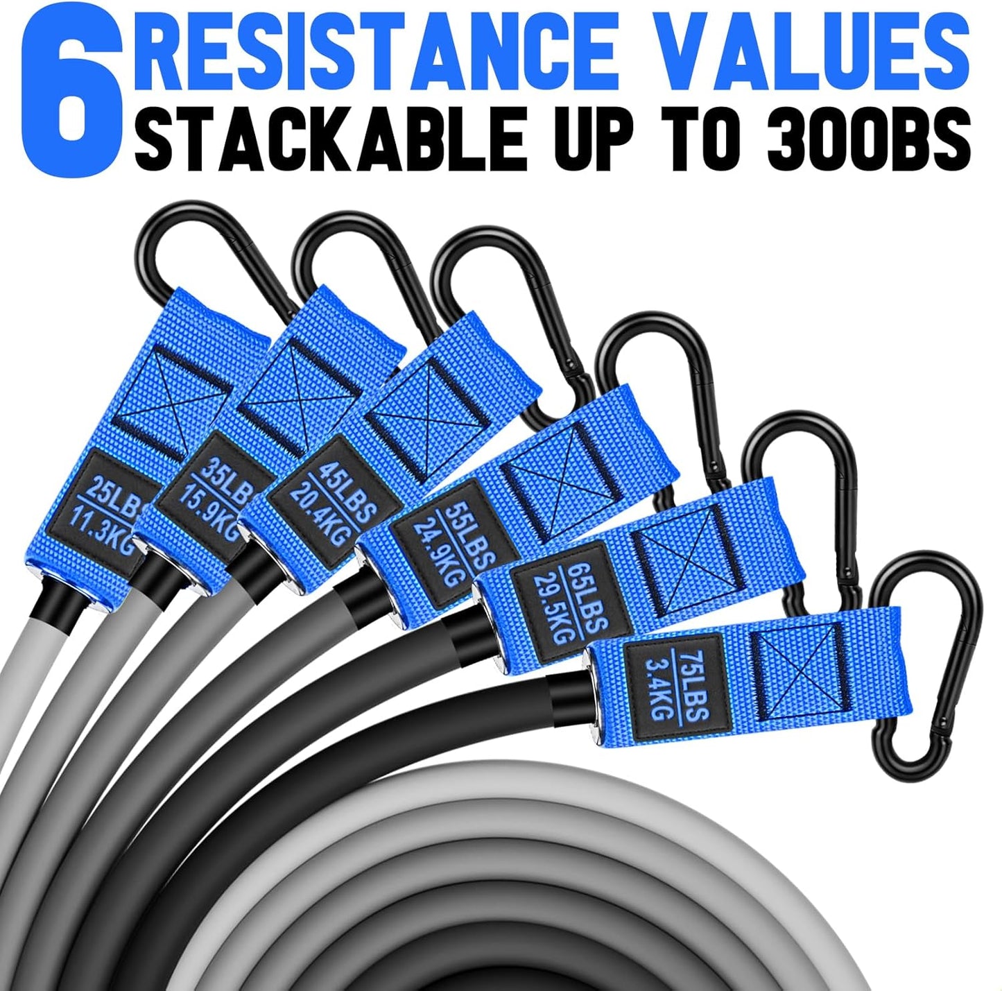 BesBiu Heavy Resistance Bands Set for Men, 300lbs/360lbs Workout Bands with Handles, Door Anchor, Ankle Straps - Home Gym Strength Training Equipment for Stretching