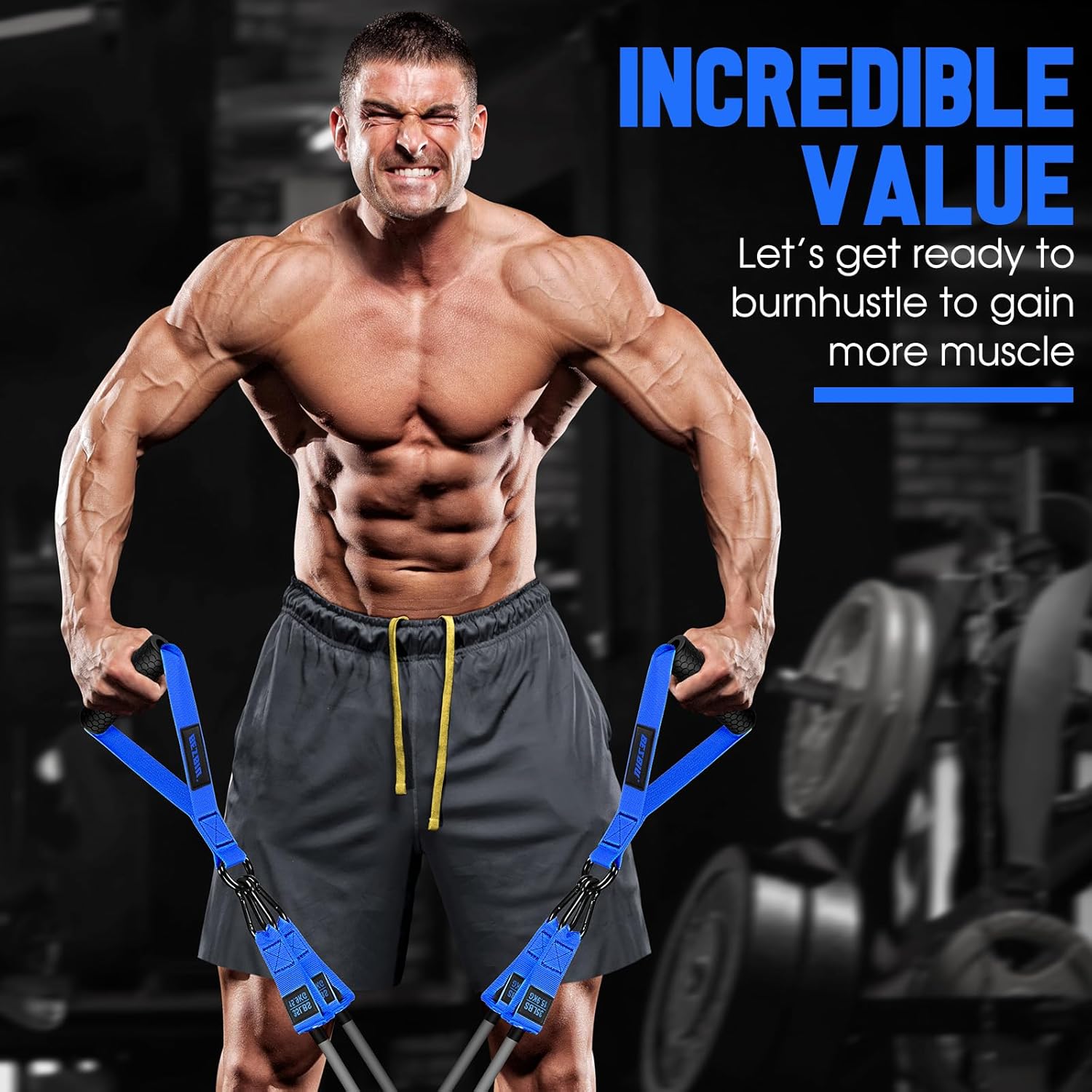 BesBiu Heavy Resistance Bands Set for Men, 300lbs/360lbs Workout Bands with Handles, Door Anchor, Ankle Straps - Home Gym Strength Training Equipment for Stretching