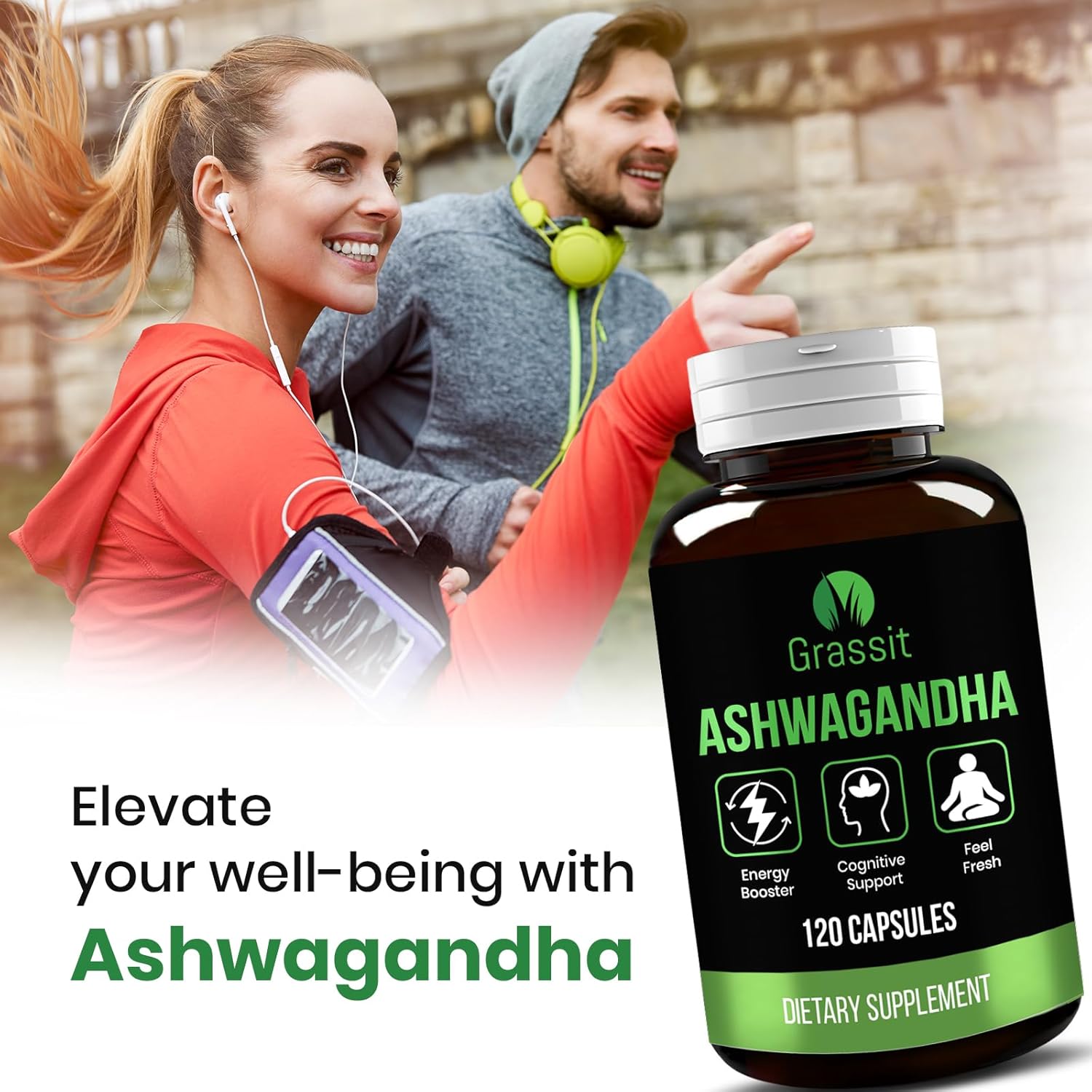 Best Naturals Grassit Ashwagandha Supplement 500mg/120 Capsules for Overall Health and Wellness