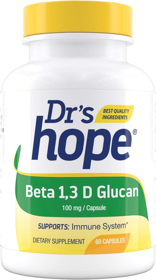 Beta 1,3D Glucan 100mg Capsules - Immune Support Supplement for Energy & Metabolism - 60 Count - USA Made