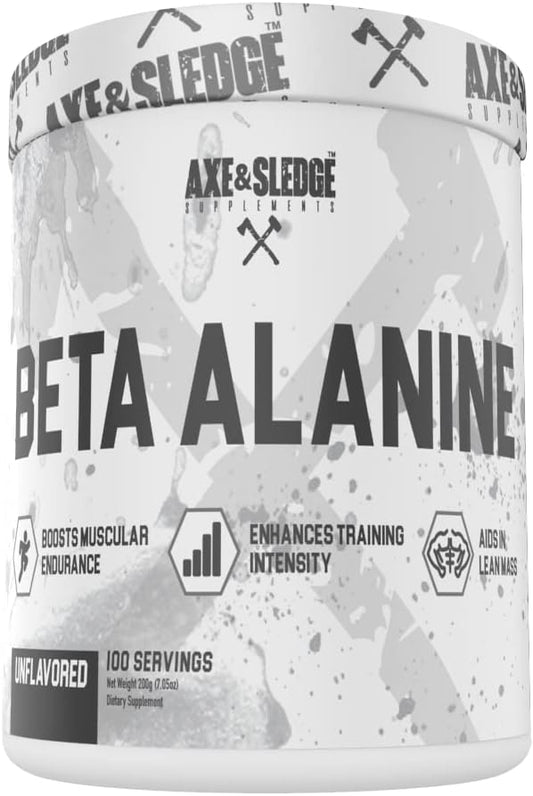 Beta Alanine Basics Powder by Axe & Sledge Supplements - Supports Endurance, Strength, Performance, and Power - Unflavored with No Artificial Ingredients - 100 Servings