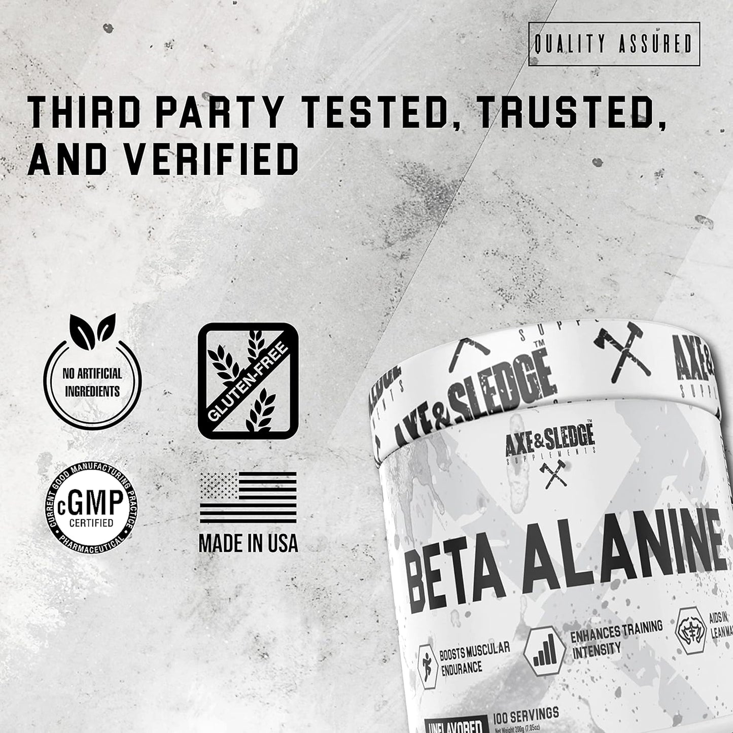 Beta Alanine Basics Powder by Axe & Sledge Supplements - Supports Endurance, Strength, Performance, and Power - Unflavored with No Artificial Ingredients - 100 Servings