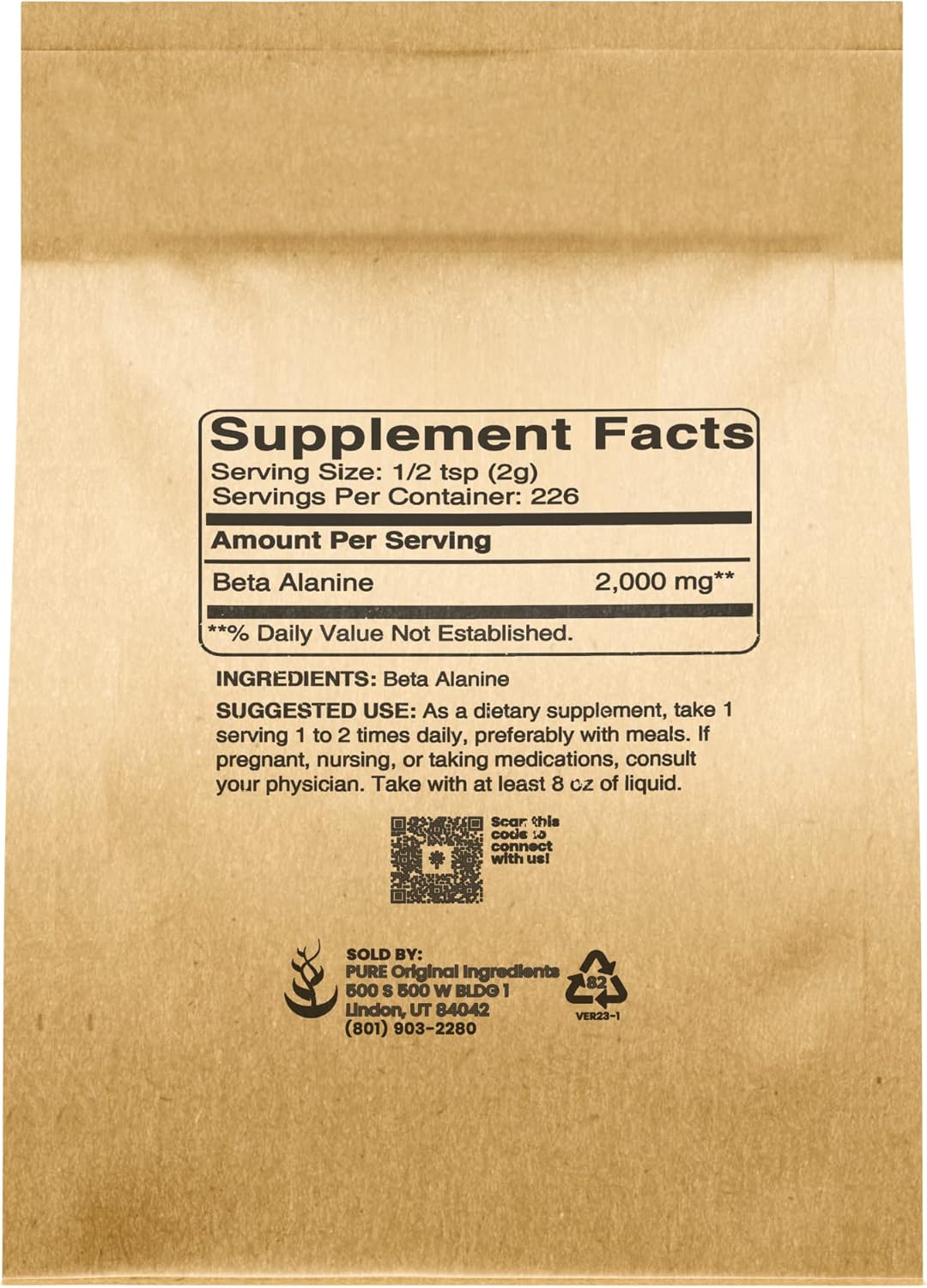 Beta Alanine Powder (1lb) - Pure Non-GMO Amino Acid Supplement