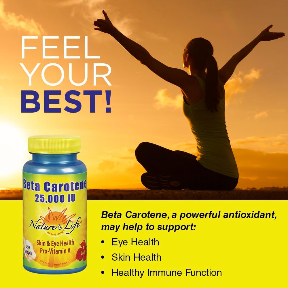 Beta Carotene 25,000 IU Softgels for Healthy Immune Function, Skin & Eye Health | Antioxidant Supplement | 250 Count