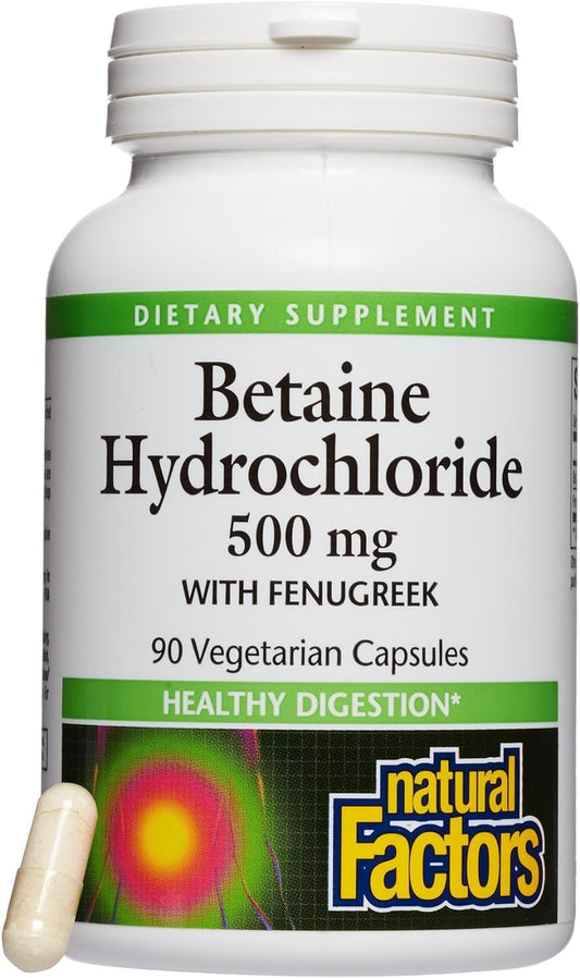 Betaine HCL 500mg Capsules - Promotes Digestive Health & Healthy Microbiome - 90 Servings