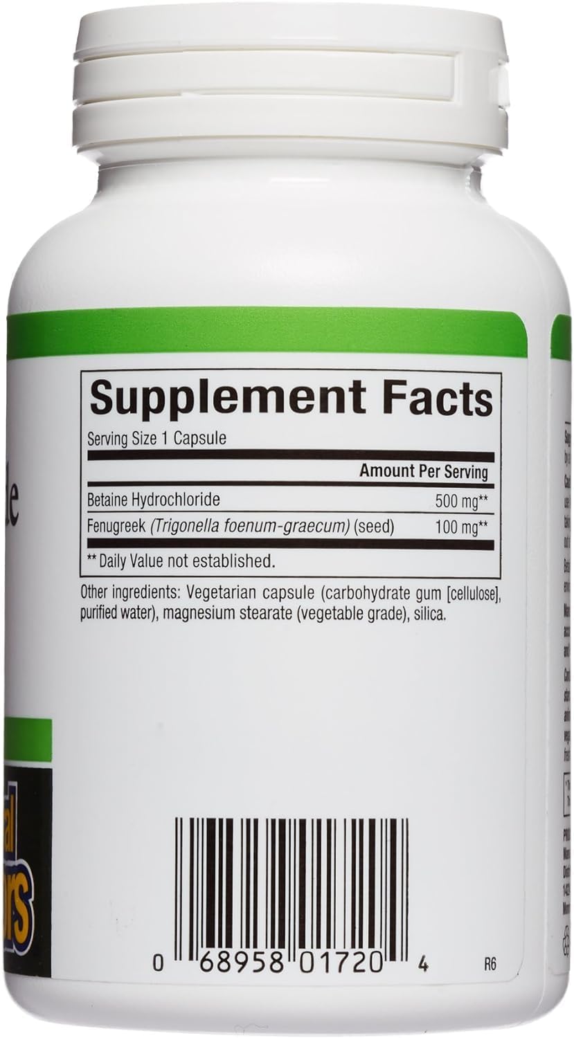 Betaine HCL 500mg Capsules - Promotes Digestive Health & Healthy Microbiome - 90 Servings