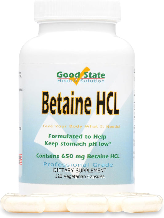 Betaine HCL Supplement - 120 Vegetable Capsules by Good State